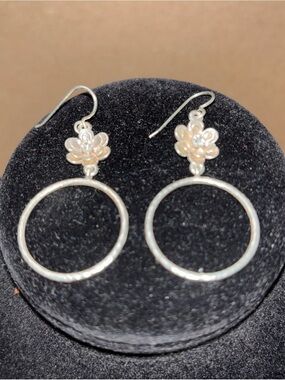 Brighton Metal Pedal Sterling Silver Floral Hoop Drop Earrings